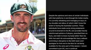 Starc hits out as ugly claims made about him | Mitchell Starc recovering from a shoulder and elbo…
