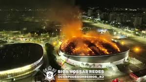 Large fire damages roof of Olympic velodrome | Dozens of firefighters battle massive blaze at Rio…